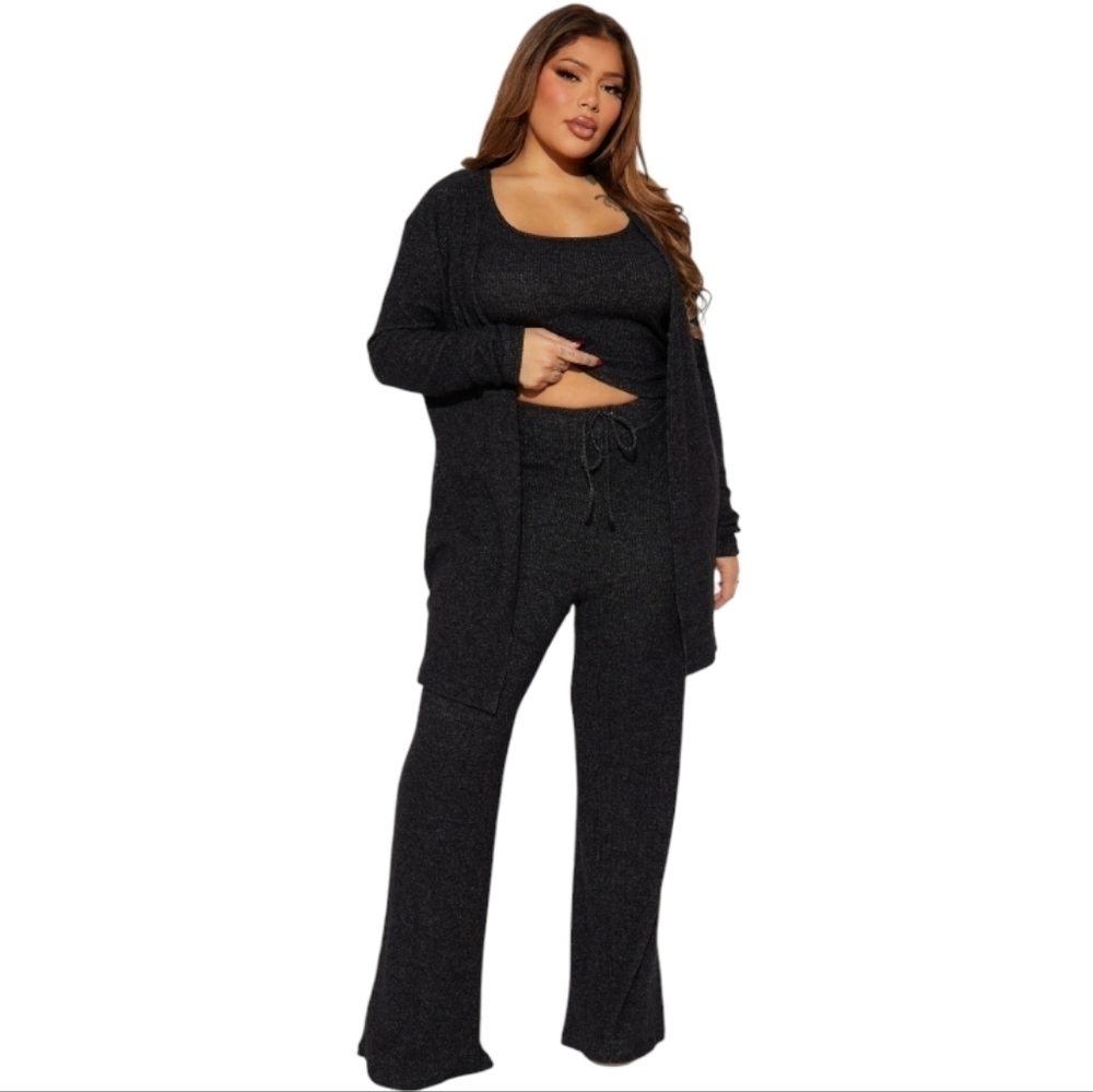 Fashion Nova Cozy & Comfy Black Three Piece Pantset, Sz 1X - Picture 4 of 7